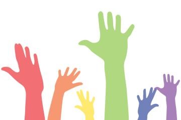 Viele bunte Hände als Symbol für sozialen Zusammenhalt