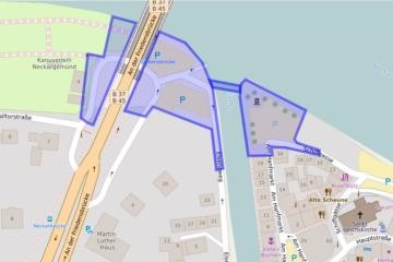 Karte zeigt den räumlichen Geltungsbereich der Verordnung: Parkplatz unter der Freidensbrücke, Lohplatz, Schiffgasse, Elsenzweg