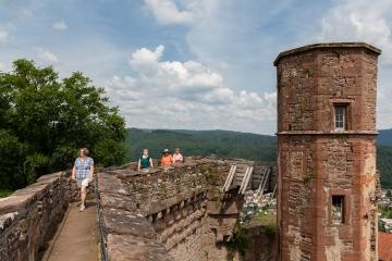 Touristen auf der hohen Burgmauer