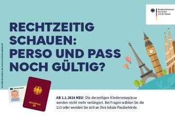 Grafik mit europäischen Sehenswürdigkeiten und dem Text "Rechtzeitig schauen: Perso und Pass noch gültig?"