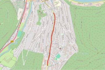 Straßenkarte mit Markierung des Baustellenbereichs